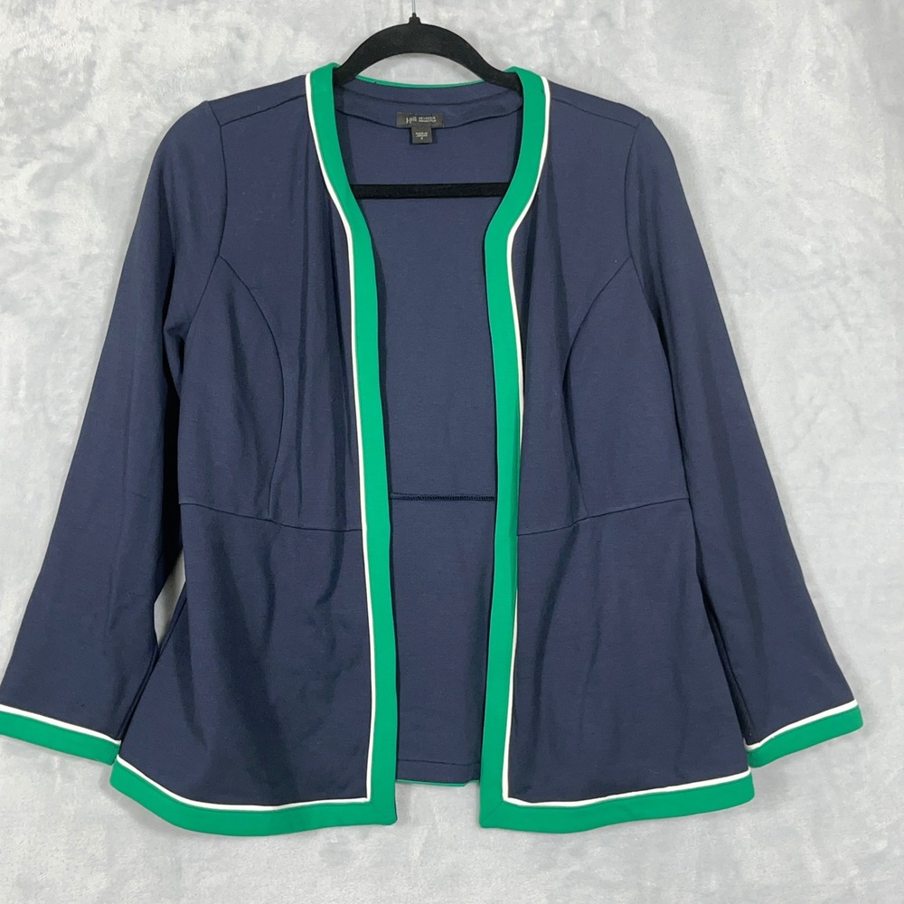 J. Jill Womens Cardigan S Navy Blue Wearever Open Front Contrast Trim Preppy